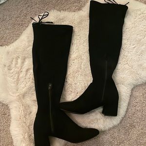 Black micro high knee boots